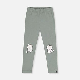 Big Kids Girl Cat Knee Detail Organic Cotton Leggings