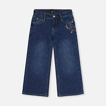 Big Kids Girl Flower Embroidered Stretch Denim Jeans