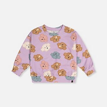 Little Kids Girl Poodle Print French Terry Sweatshirt