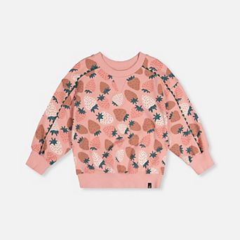 Little Kids Girl Strawberry Print Balloon Sleeve Sweatshirt