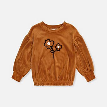 Little Kids Girl Flower Appliqué Shimmer Velvet Top