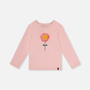 Little Kids Girl 3D Strawberry-Flower Embroidered Organic Cotton Long Sleeve T-Shirt
