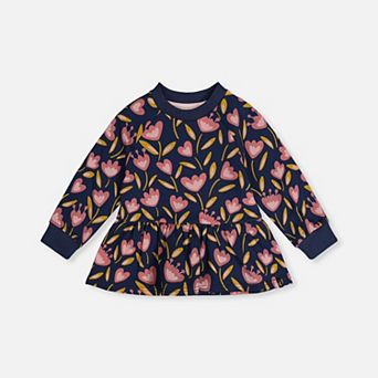 Little Kids Girl Tulip Print Peplum French Terry Top