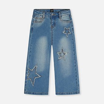 Big Kids Girl Frayed Star Embroidered Stretch Denim Jeans