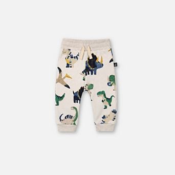 Baby Boy Fleece Dinosaur Print Drawstring Sweatpants with Pockets