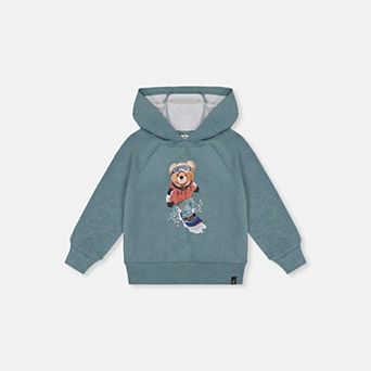 Baby Boy Brushed Jersey Hoodie with Ski Bear Screenprint