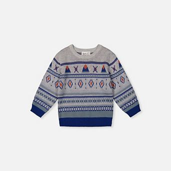 Baby Boy Fair Isle Jacquard Knit Crewneck Sweater