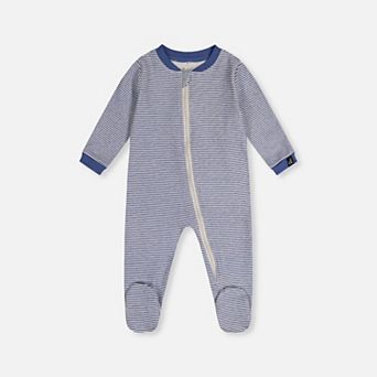 Baby Boy Organic Cotton Stripe Print Front Zip Footed One Piece Pajama