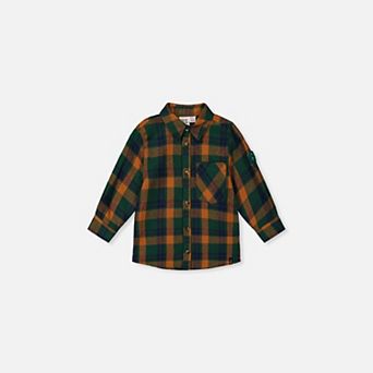 Baby Boy Collared Button Front Plaid Shirt