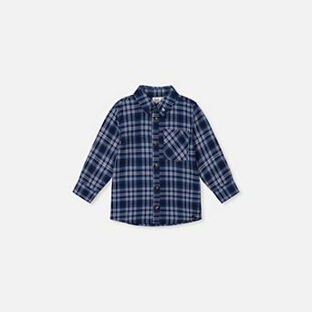 Baby Boy Button Front Plaid Shirt with Chest Pocket