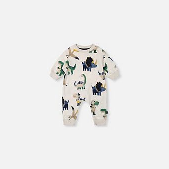 Baby Boy Fleece Snap Closure Dinosaur Print Jumpsuit