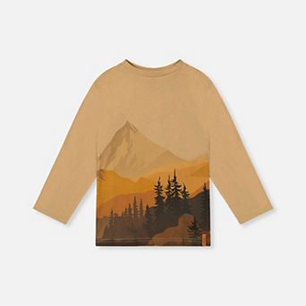 Little Kids Boy Long Sleeve Organic Cotton T-Shirt with Mountain Graphic