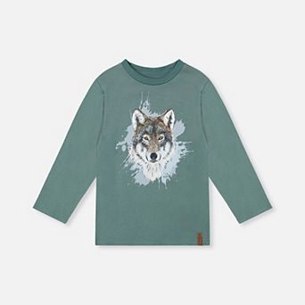 Little Kids Boy Long Sleeve T-Shirt with Wolf Graphic