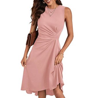 Women's Summer Dresses Sleeveless Ruched Waist A Line High Low Midi Dress