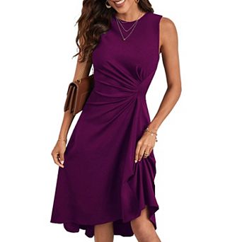 Women's Summer Dresses Sleeveless Ruched Waist A Line High Low Midi Dress