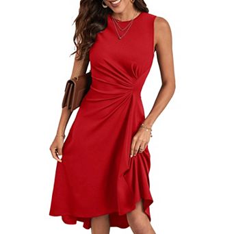 Women's Summer Dresses Sleeveless Ruched Waist A Line High Low Midi Dress