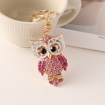 Cute Owl Rhinestone Keychain for Women Animal Key Chain Ring Charms for Purses