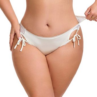Women's Side Tie Panties Lace Mesh Sheer Underwear Low Rise Briefs Underpants