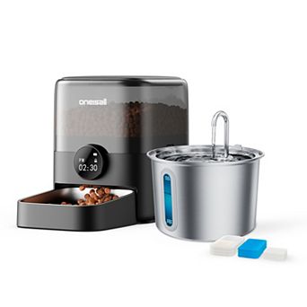 Oneisall Pet Feeder and Fountain Combo: 3L Cat Feeder and 2L Stainless Steel Cat Water Fountain
