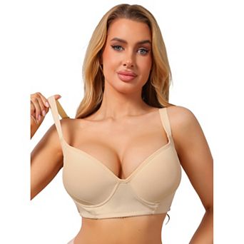 Women's Push Up Bra Underwire Full Coverage 5 Row Hook Back Smoothing Back Support Lingerie