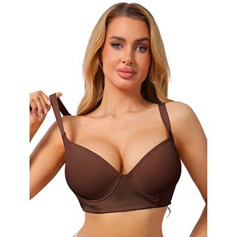 Women's Push Up Bra Underwire Full Coverage 5 Row Hook Back Smoothing Back Support Lingerie