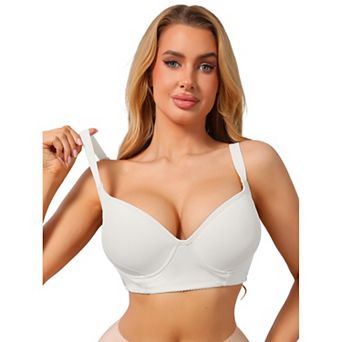 Women's Push Up Bra Underwire Full Coverage 5 Row Hook Back Smoothing Back Support Lingerie