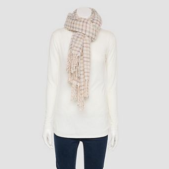 Women's Busbee Style Plaid Tassel Scarf with Light Shimmer