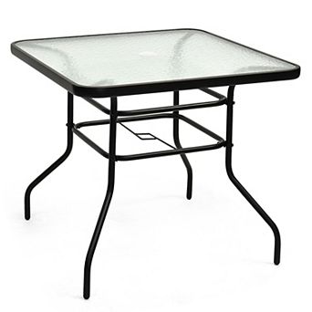 32" Outdoor Square Patio Dining Table with Convenient Umbrella Hole
