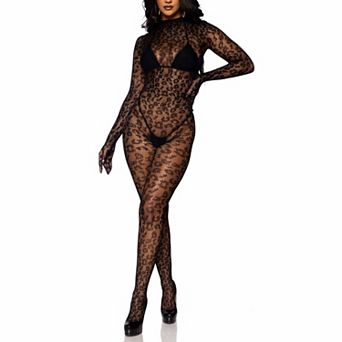 Leg Avenue Women's Seamless Leopard Net Gloved Catsuit
