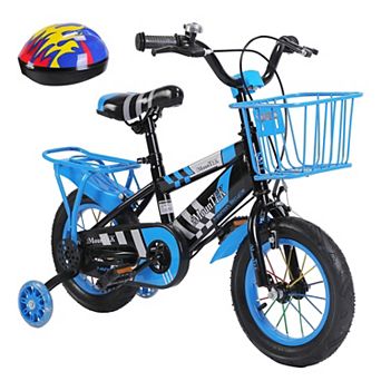 12 in Kids' Bike with Training Wheels Children Bicycle with Helmet Basket Rear Seat Chain Guard for B