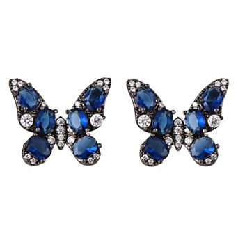 14K Gold Plated Zircon Butterfly Stud Fashion Earrings Solid 925 Sterling Silver Post for Women