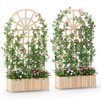 Set of 2 Wooden Raised Garden Bed with Trellis 71 Inch