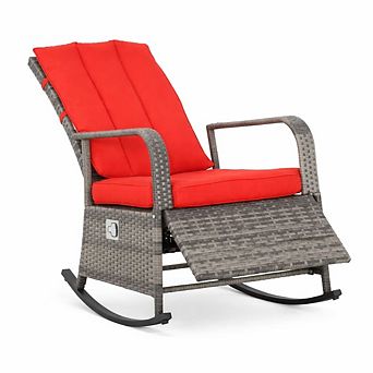 WOW PIONEER Outdoor Rattan Rocking Recliner Patio Chair with Adjustable Footrest