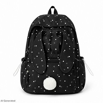 Bunny Ear Backpack with Pom Pom and Multiple Pockets