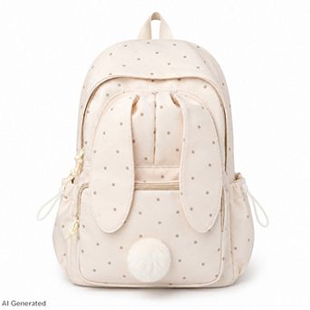 Bunny Ear Backpack with Pom Pom and Multiple Pockets