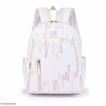 Quilted Backpack with Embroidered Pattern and Multiple Pockets