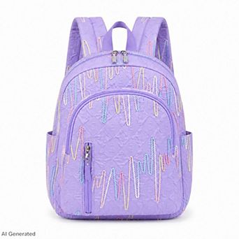 Quilted Backpack with Embroidered Pattern and Multiple Pockets