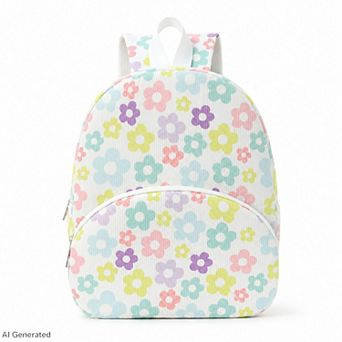 Printed Ribbed Mini Backpack with Front Pocket