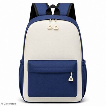 Colorblock School Backpack with Front Pocket and Adjustable Straps
