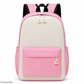 Colorblock School Backpack with Front Pocket and Adjustable Straps