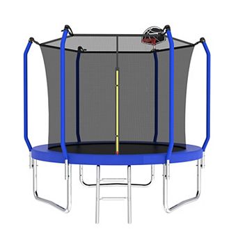 WOW PIONEER Outdoor Trampoline with Enclosure Net and Basketball Hoop
