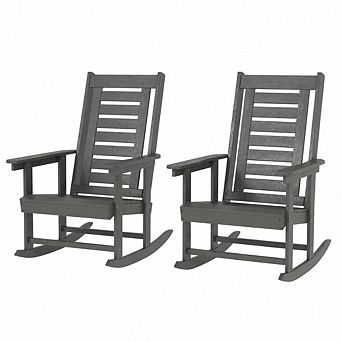 WOW PIONEER Set of 2 HDPE Outdoor Rocking Chairs with Wide Armrests