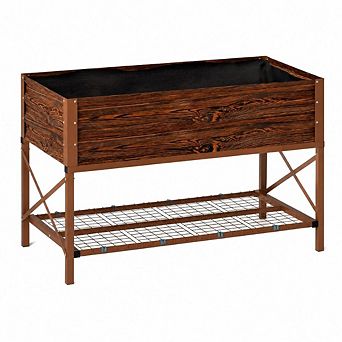 WOW PIONEER Galvanized Raised Garden Bed with Legs, Storage Shelf and Bed Liner