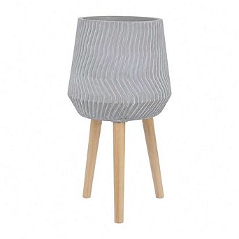 WOW PIONEER Cement and Wood Plant Stand for Indoor and Outdoor Use
