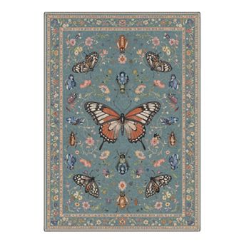 GENIMO Vintage Butterfly Insect Botanical Area Rug, Washable Indoor Rug for Living Room Bedroom