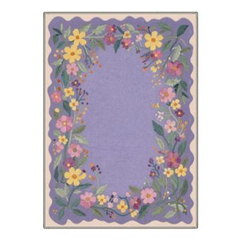 GENIMO Wavy Border Floral Area Rug Wildflower Botanical Washable Indoor Rug for Living Room Bedroom