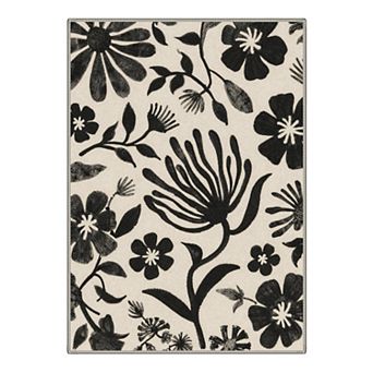 GENIMO Modern Botanical Floral Area Rug, Wildflower Washable Indoor Rug for Living Room Bedroom