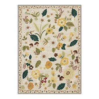 GENIMO Botanical Wildflower Mushroom Area Rug, Floral Washable Indoor Rug for Living Room Bedroom