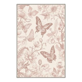 GENIMO Vintage Butterfly Floral Area Rug, Toile Washable Indoor Rug for Living Room Bedroom