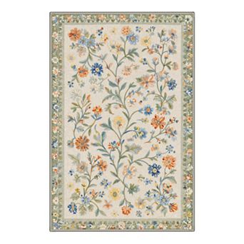 GENIMO Vintage Wildflower Border Area Rug, Vine Washable Indoor Rug for Living Room Bedroom